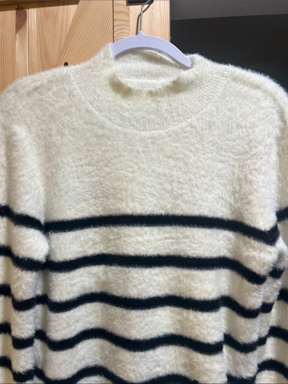 Bailey 44 Cozy Cream & Black Striped Fuzzy Sweater size small